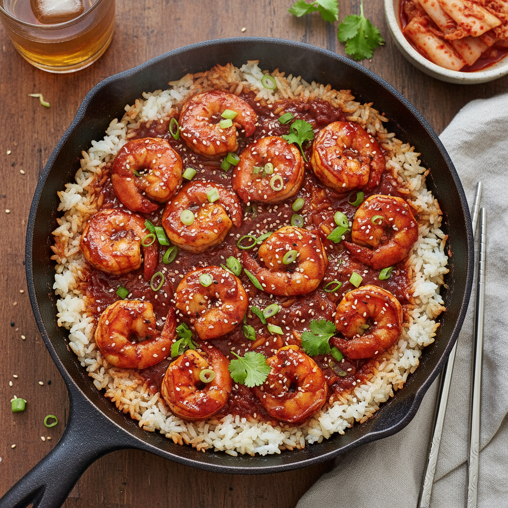 Gochujang Shrimp and Rice One Pan