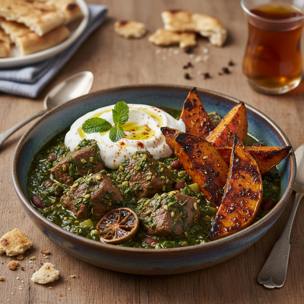 Herb-Stewed Lamb & Smoky Sweet Potato - Ghormeh Hangi