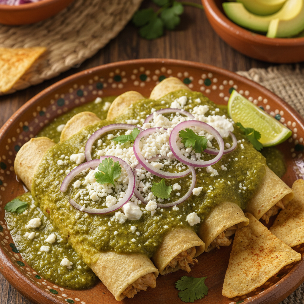 Green Salsa Chicken Enchiladas — Enchiladas Verdes de Pollo