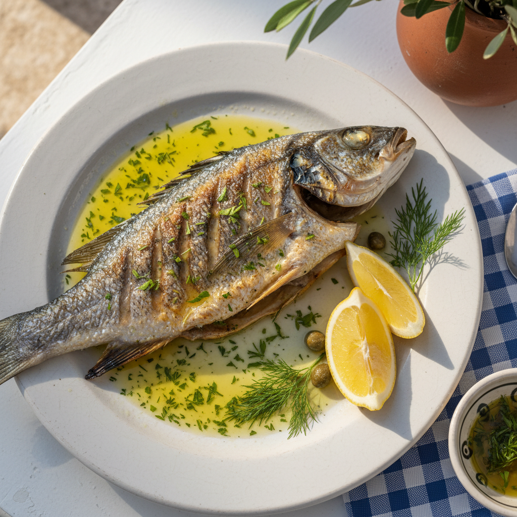Grilled Sea Bass with Ladolemono