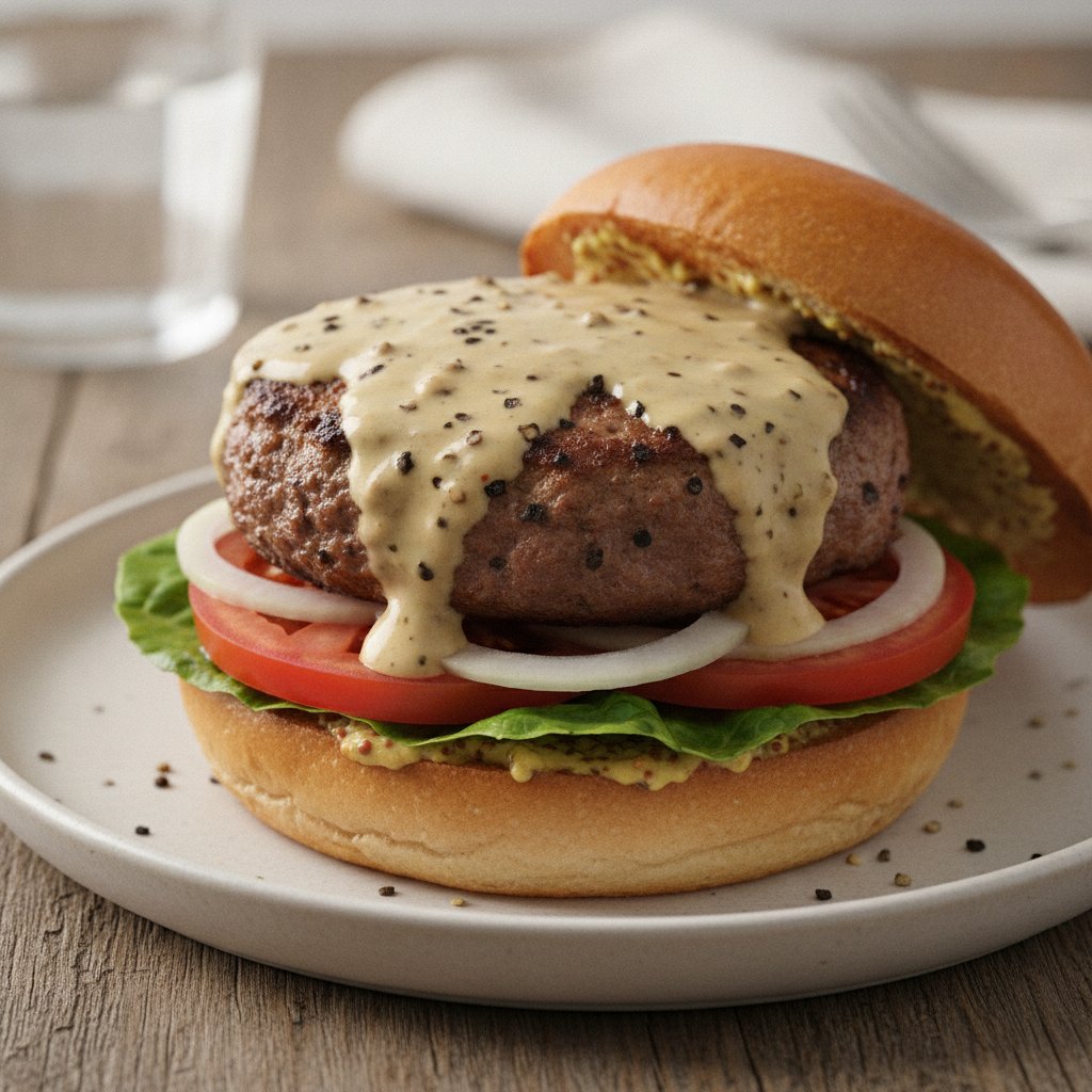 Beef Burger with Peppercorn Sauce (Low-Chol)