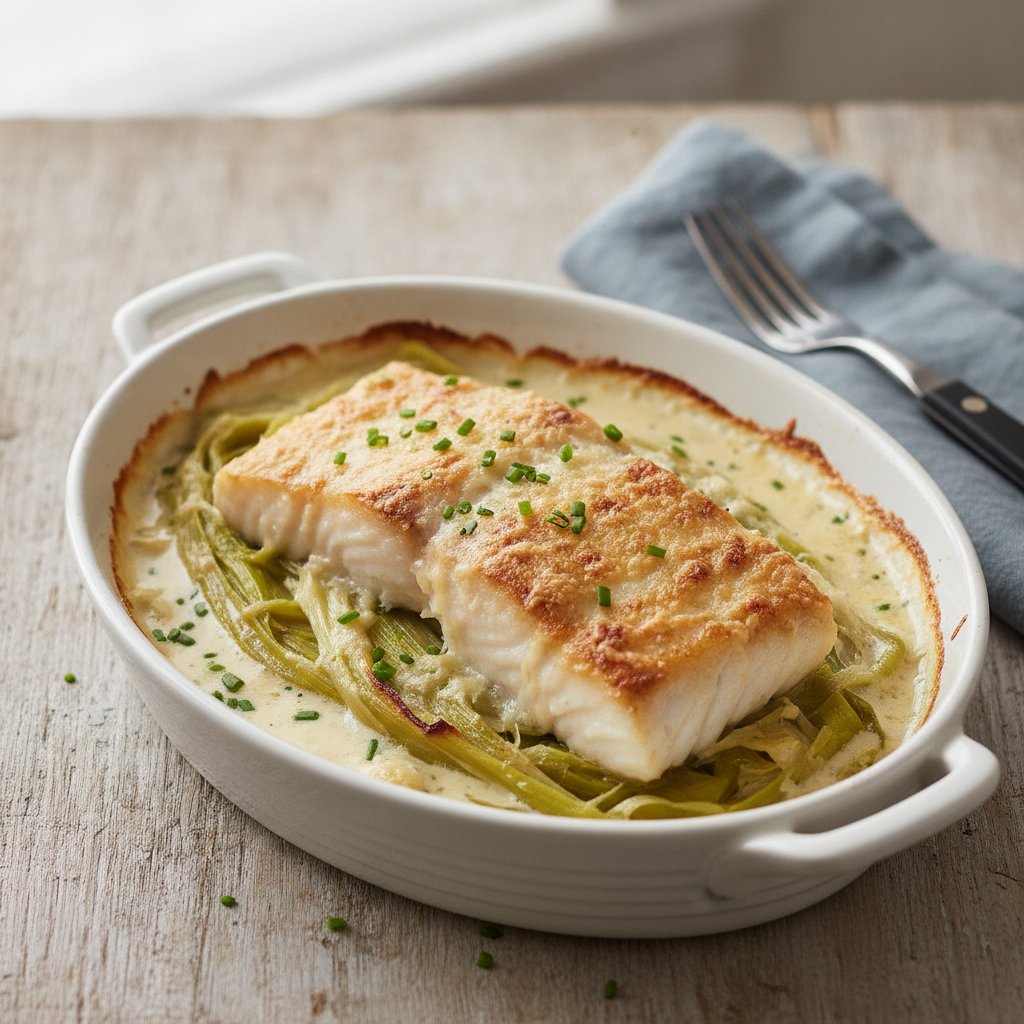 Baked Halibut with Leeks