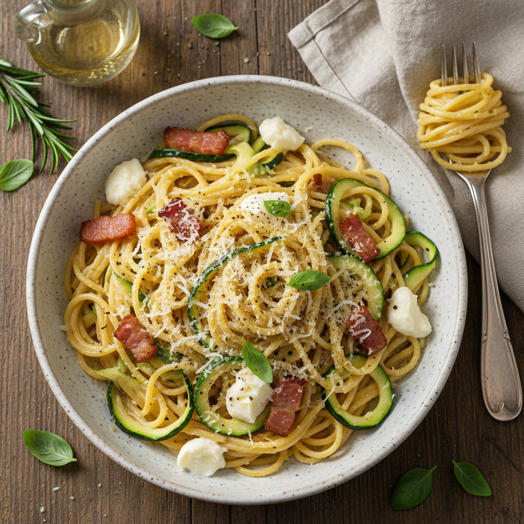 Carbonara di Zucchine e Mozzarella