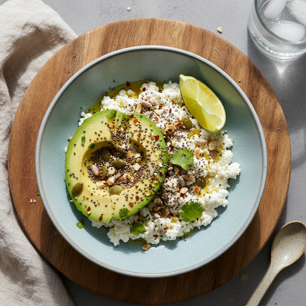 Keto Cottage Cheese Avocado Seed Bowl