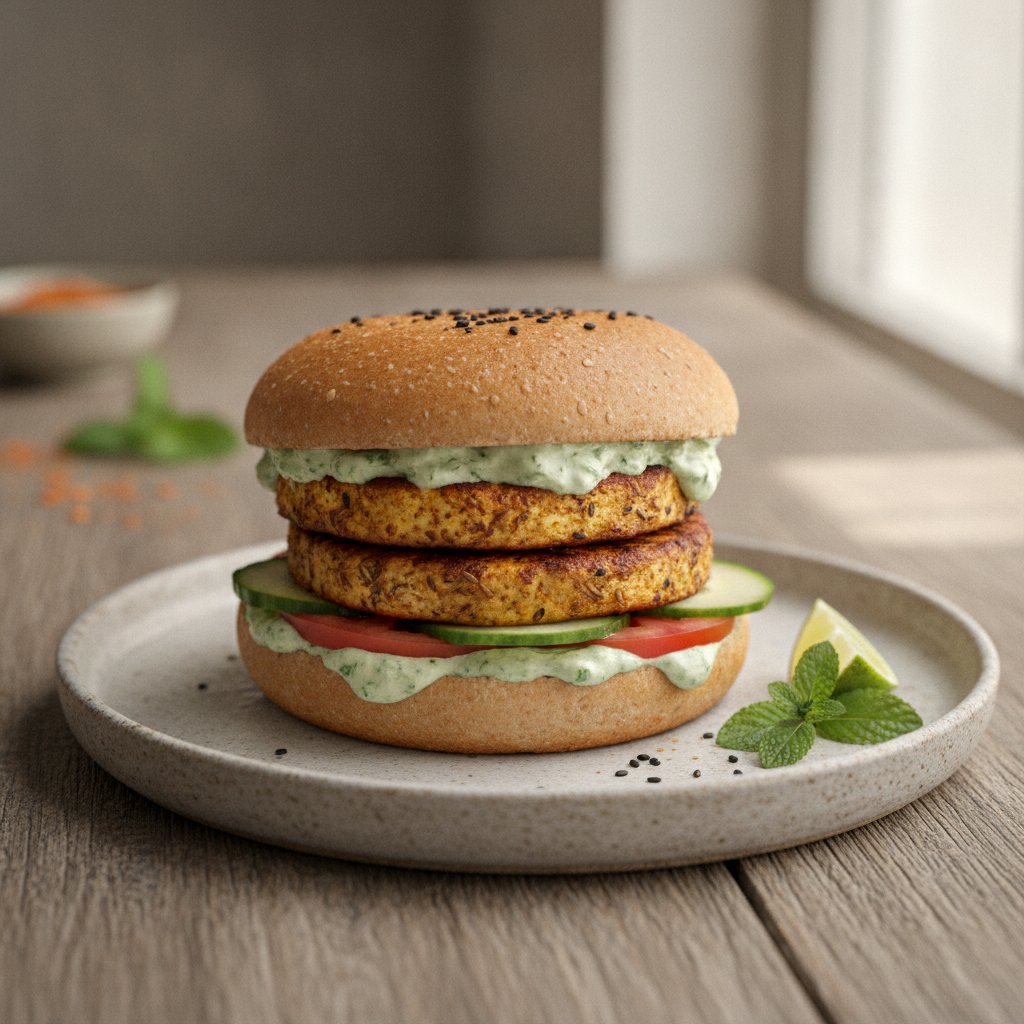 Spiced Indian Cheese Patty Burger (Low-Calorie)
