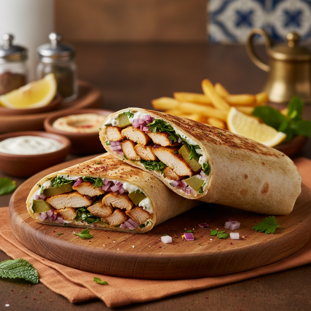 Spiced Chicken Wrap with Garlic Sauce — Chicken Shawarma Wrap