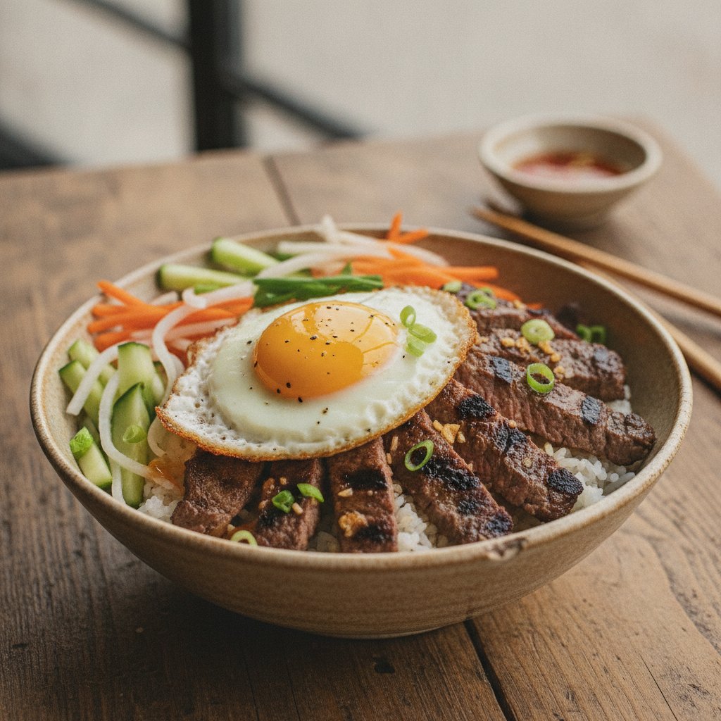 Grilled Beef Rice Bowl with Fried Egg