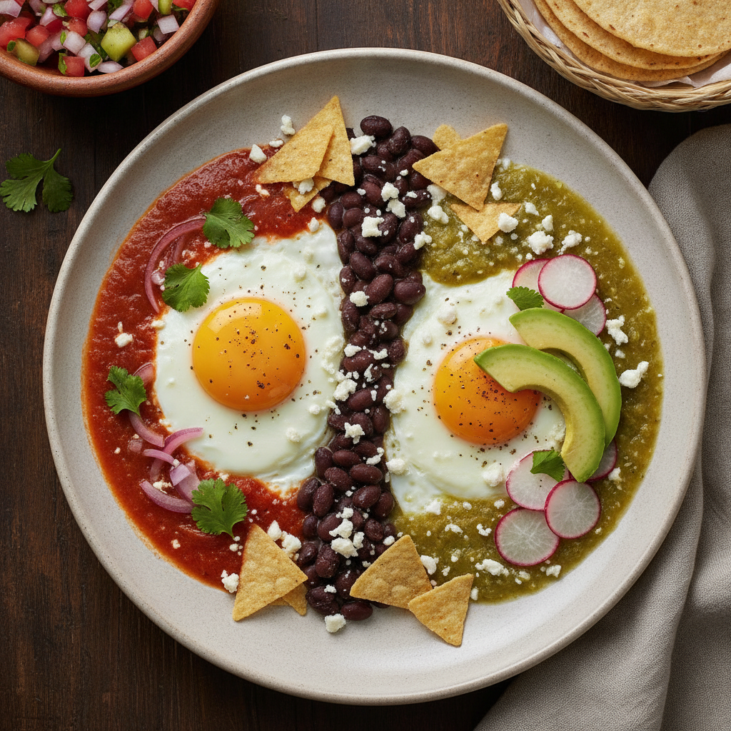 Two-Sauce Fried Eggs with Tortillas — Huevos Divorciados