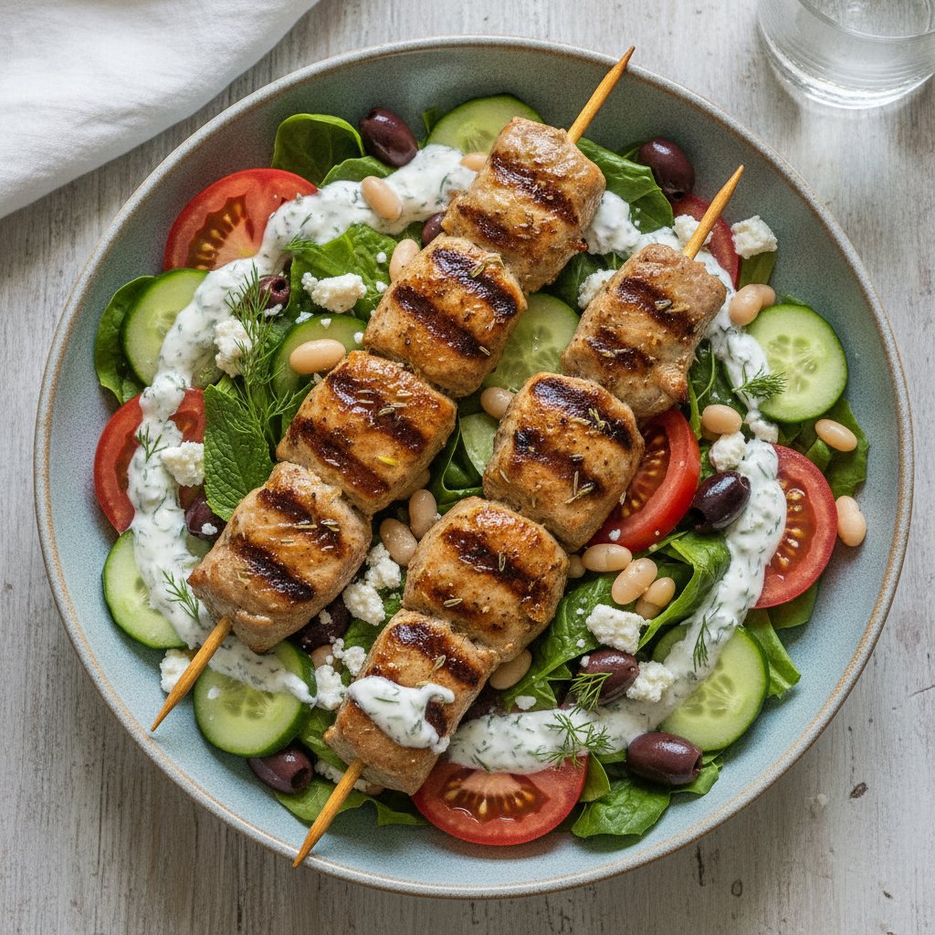Grilled Pork Skewer Salad (High-Protein)