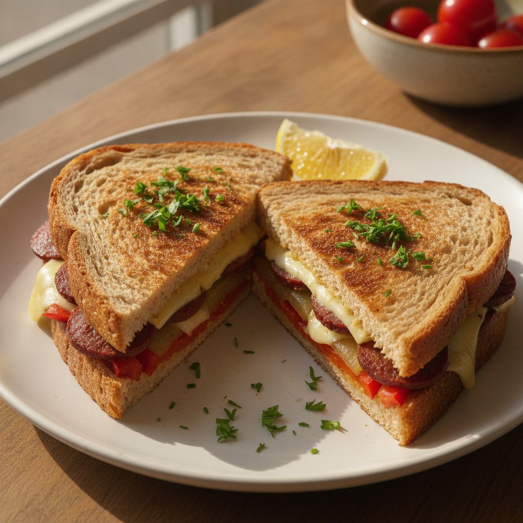 Toasted Cheese and Beef Sausage Sandwich (Low-Calorie)
