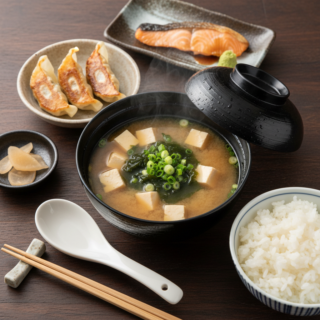 Traditional Japanese Breakfast Bowl — Miso Soup Set