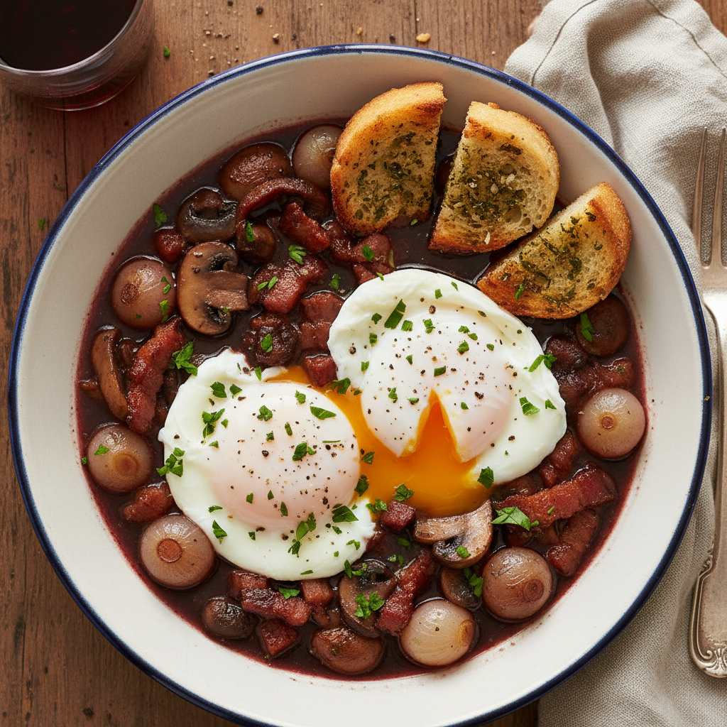 Burgundy Poached Eggs with Red Wine — Oeufs en Meurette