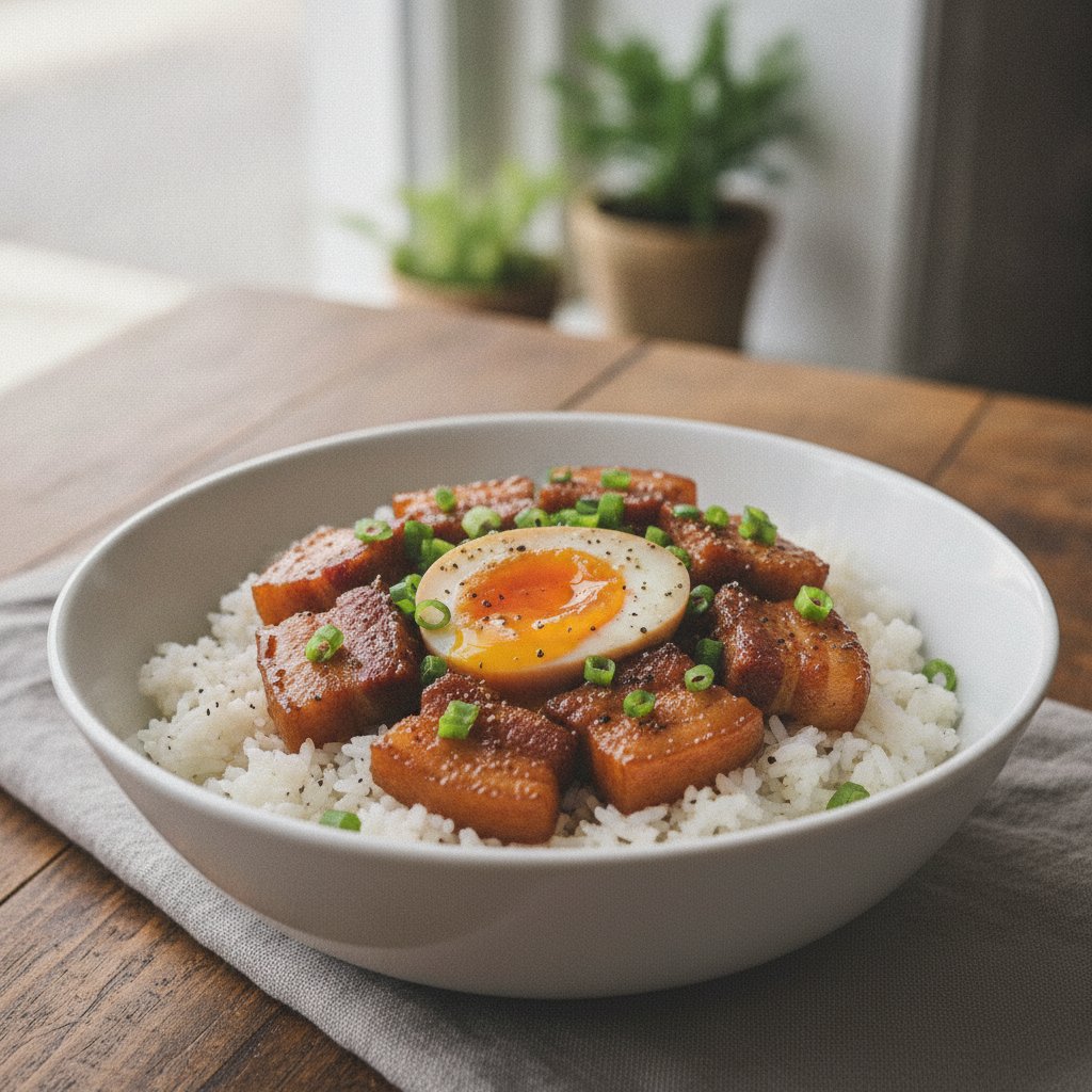 Rice with Braised Pork Belly and Egg (Low-Calorie)