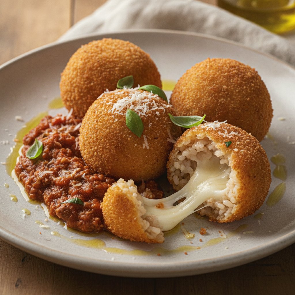 Fried Rice Balls with Meat Sauce