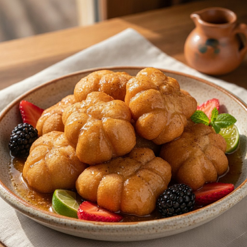 Buñuelos de Rodilla with Piloncillo Syrup