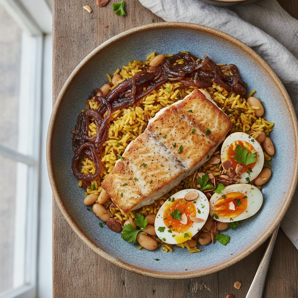 Fish and Spiced Rice with Caramelized Onions (High-Protein)