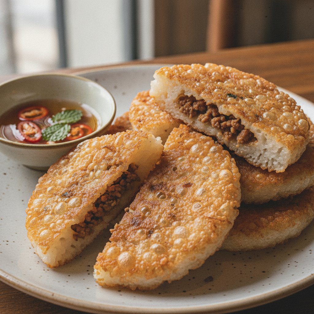 Crispy Fried Rice Cakes with Pork