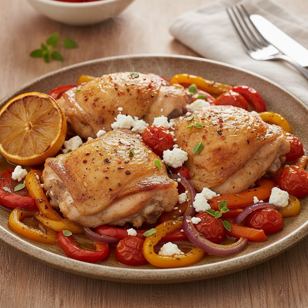 Baked Chicken Thighs with Feta and Peppers