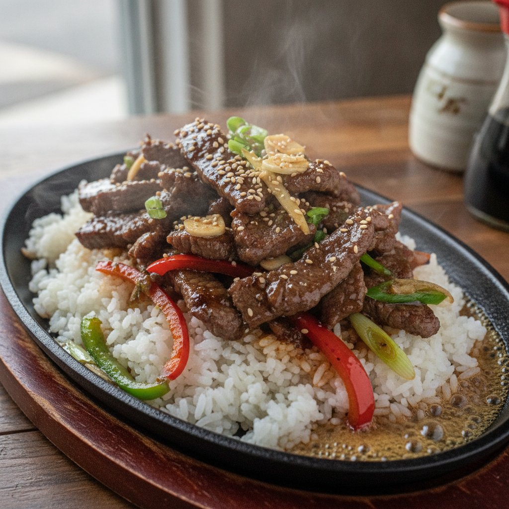 Sizzling Beef Rice Plate