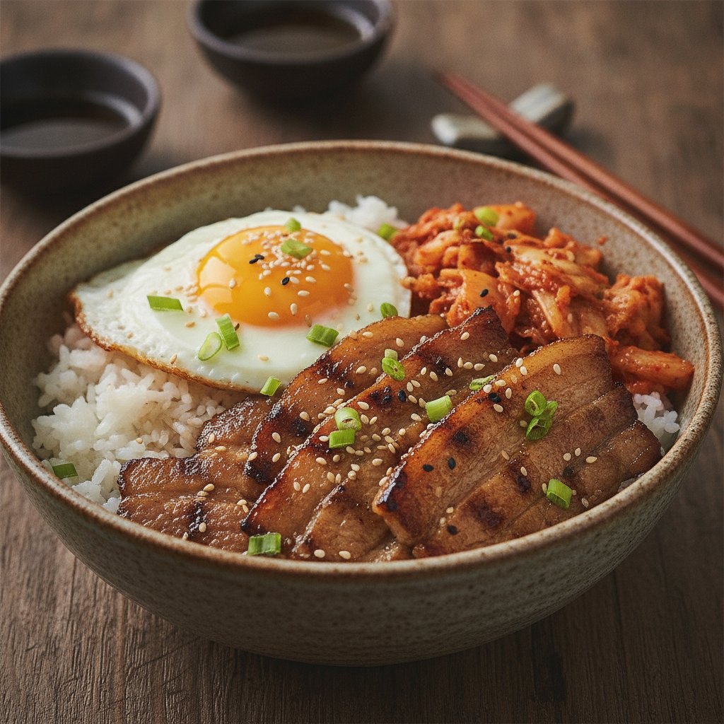 Grilled Pork Belly and Kimchi Bowl
