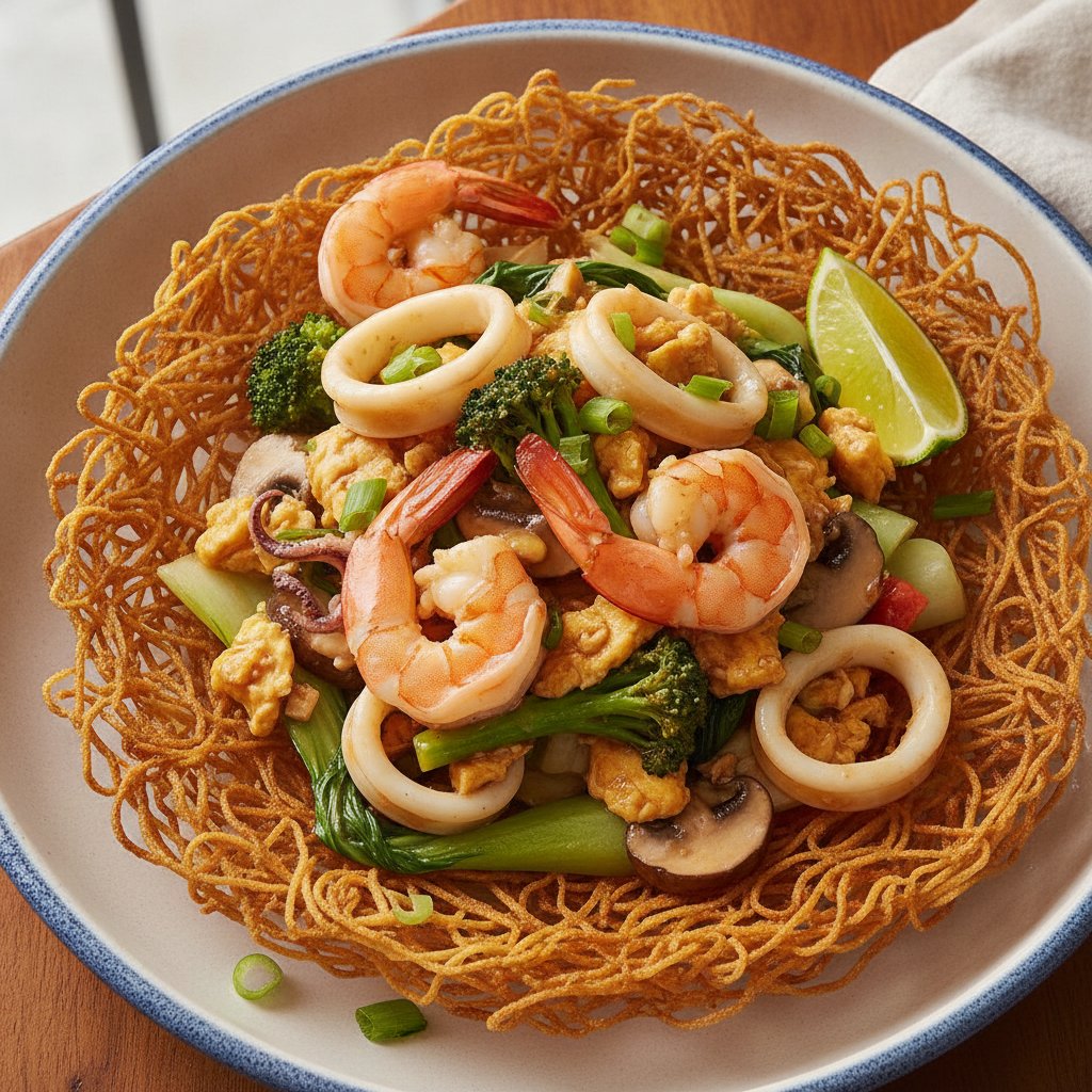 Crispy Egg Noodles with Seafood (High-Protein)