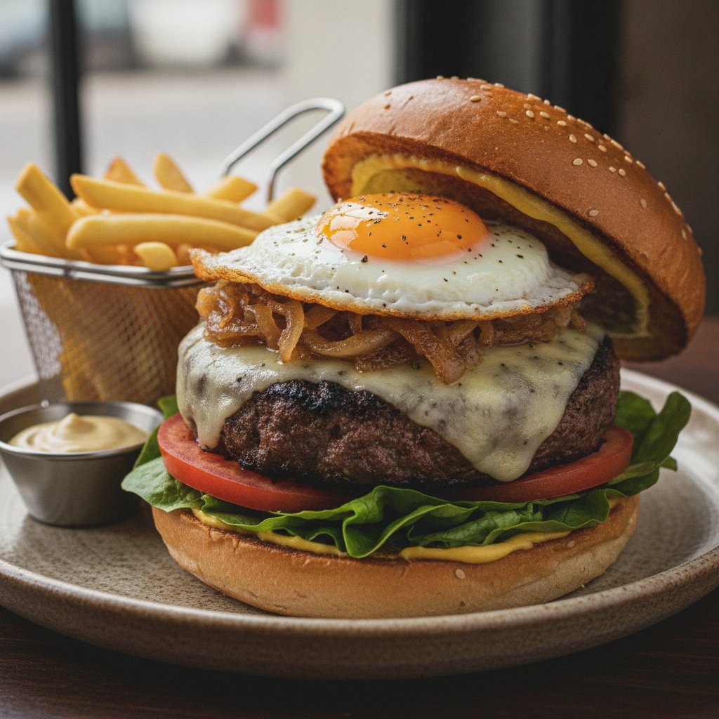 Beef Burger with Melted Cheese and Onions (High-Protein)