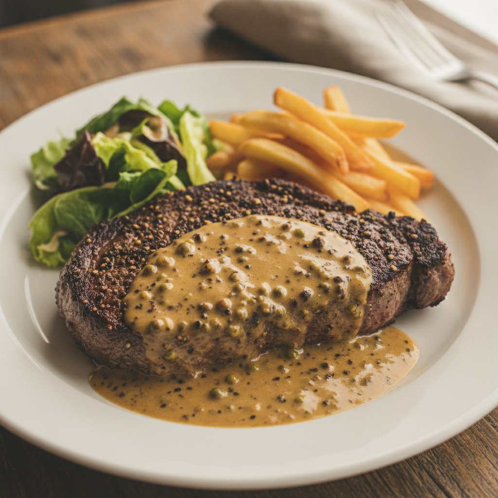 Steak with Peppercorn Sauce