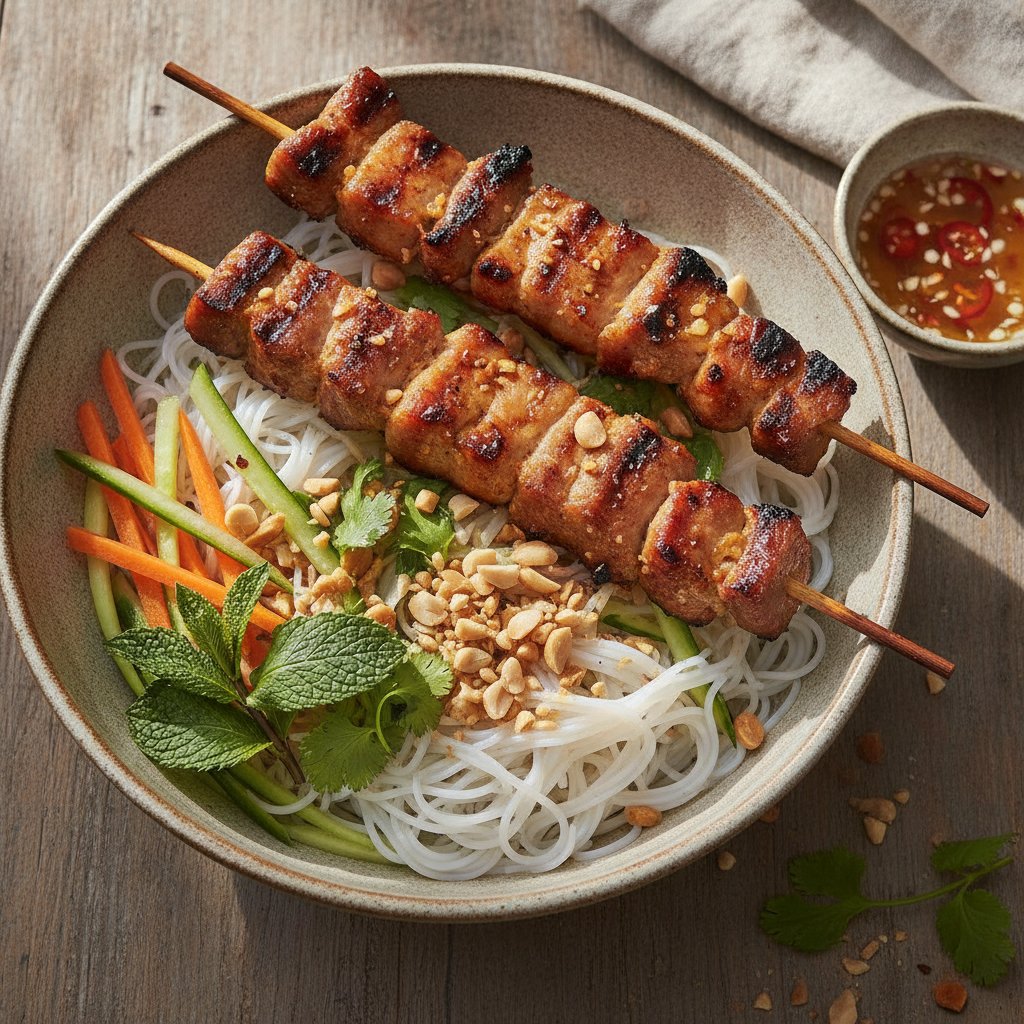 Grilled Pork Skewers with Noodles (Gluten-Free)