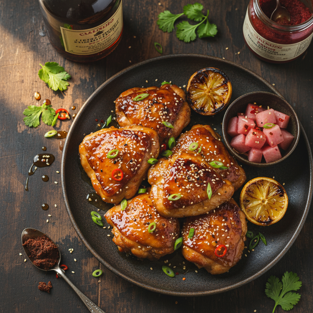 Rum and Miso Caramel Chicken Thighs