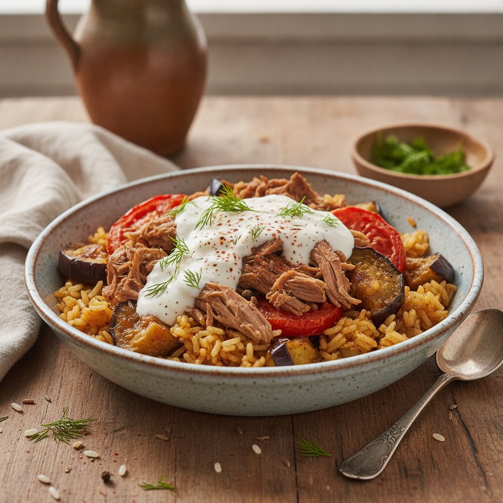 Lamb and Eggplant Rice Bake