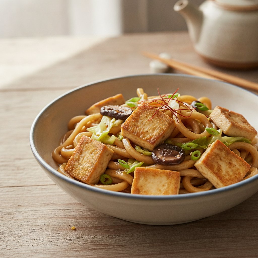 Fried Tofu Udon Noodles (Low-Calorie)