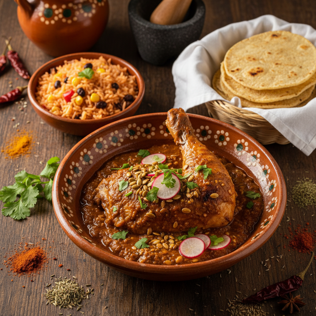 Chicken in Pumpkin Seed Sauce — Pollo en Pipian Rojo