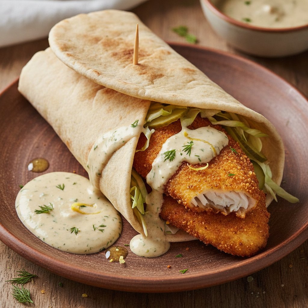 Fried Fish Wrap with Sesame Sauce