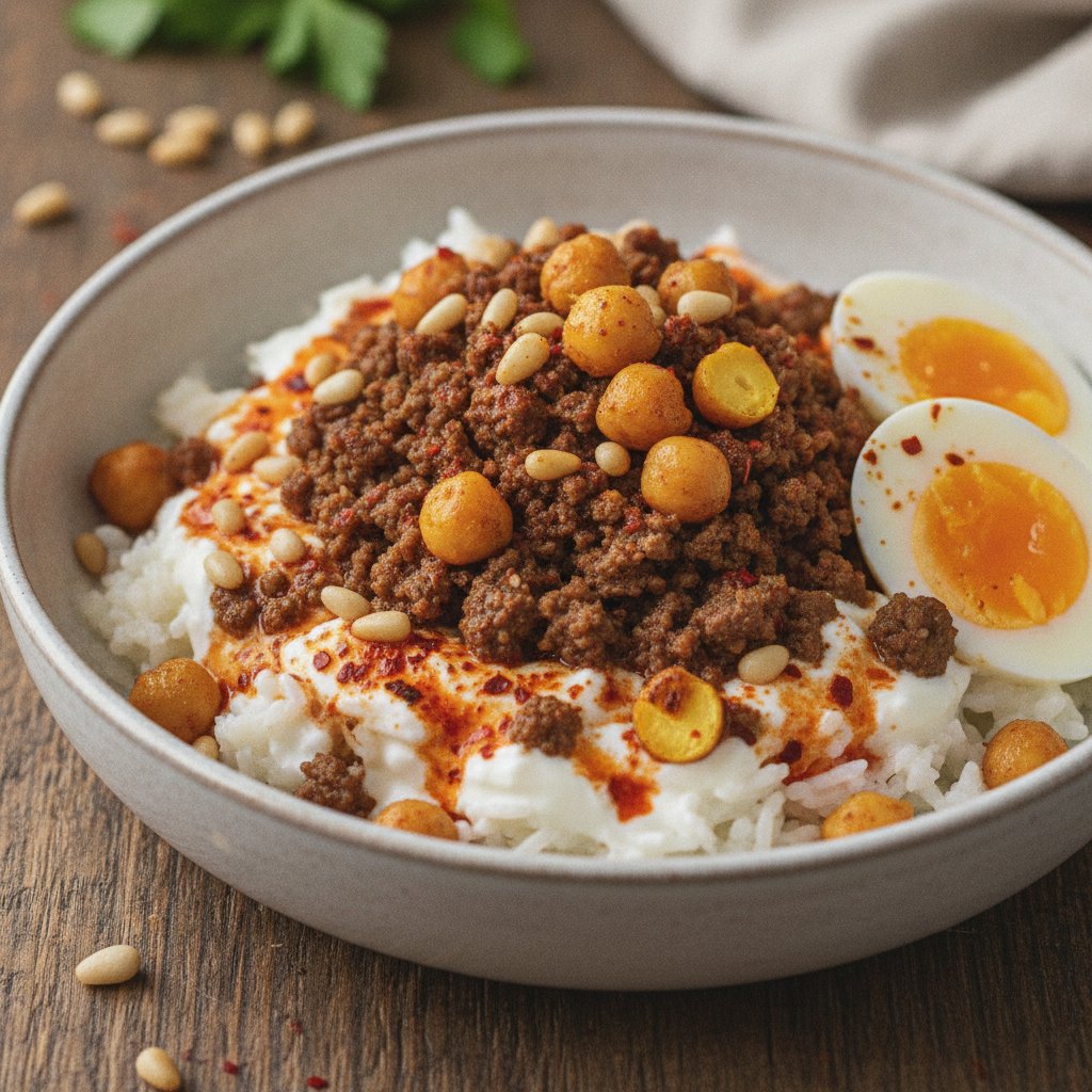 Yogurt Rice Bowl with Spiced Beef (High-Protein)