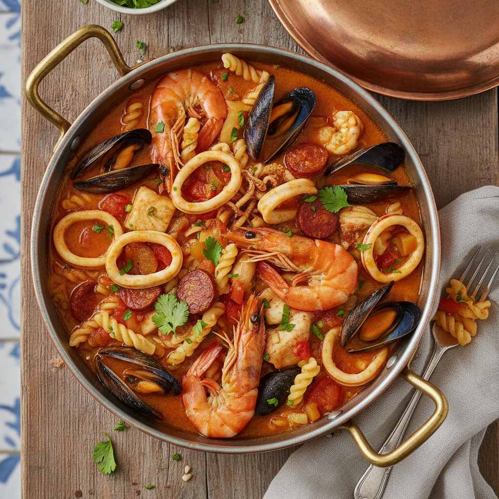 Croatian Pasta in Portuguese Seafood Stew — Cataplana Surlice Pasta