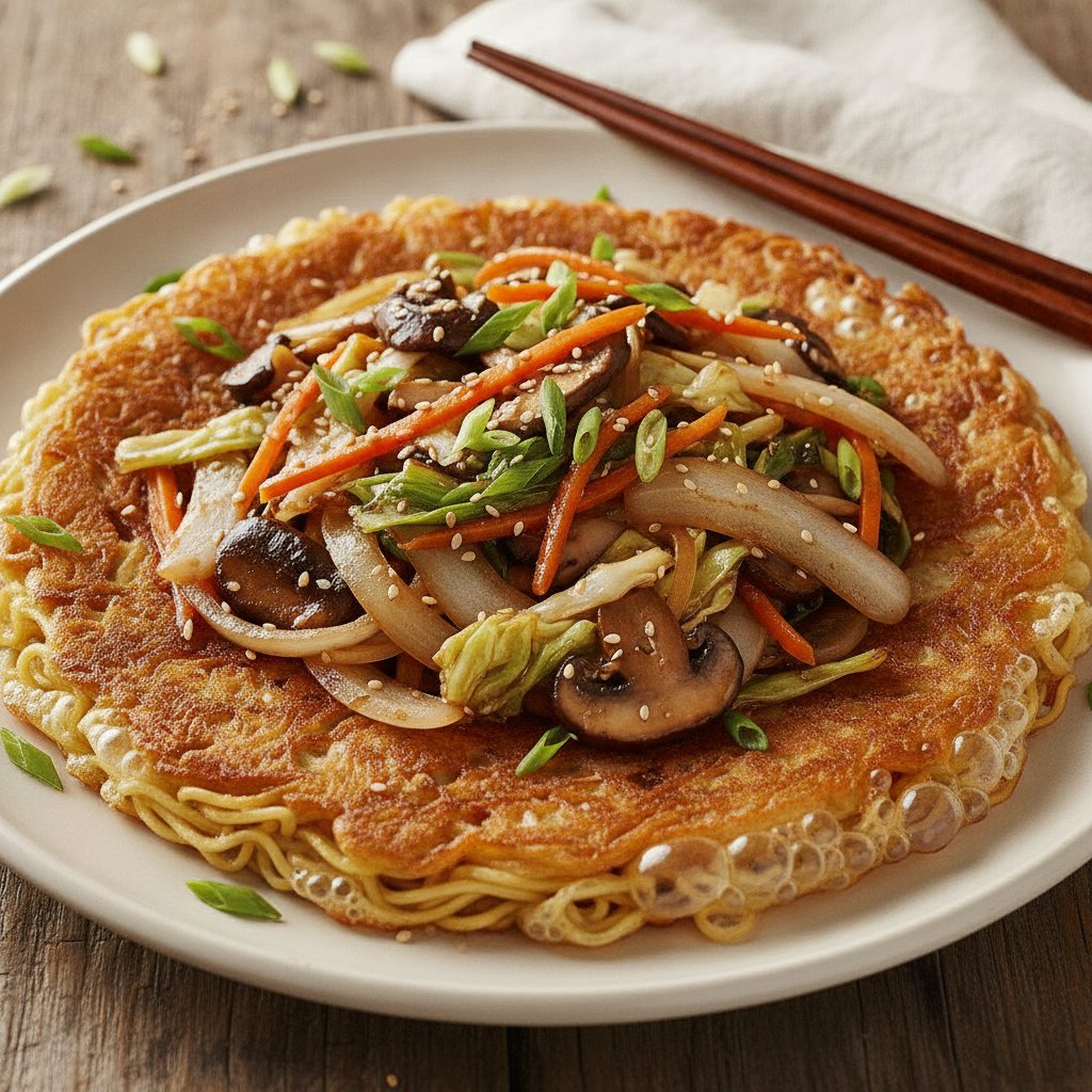 Pan-Fried Noodle Cake with Vegetables