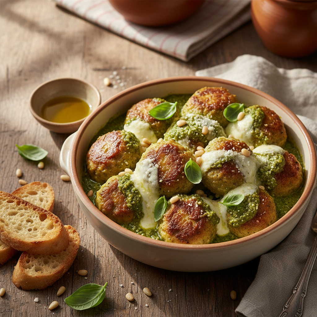 Chicken Meatballs with Pesto and Mozzarella