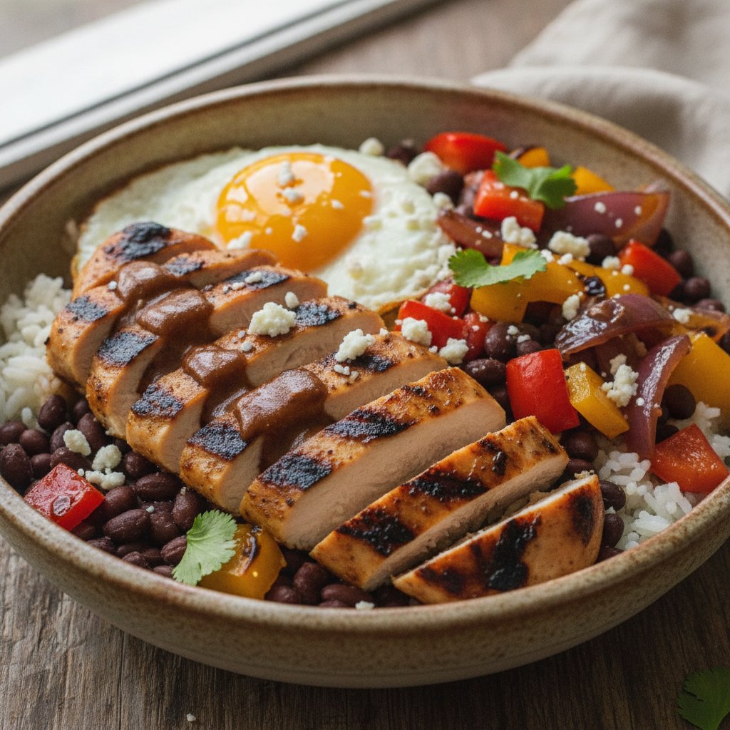Grilled Chicken Bowl with Chocolate Chili Sauce (High-Protein)