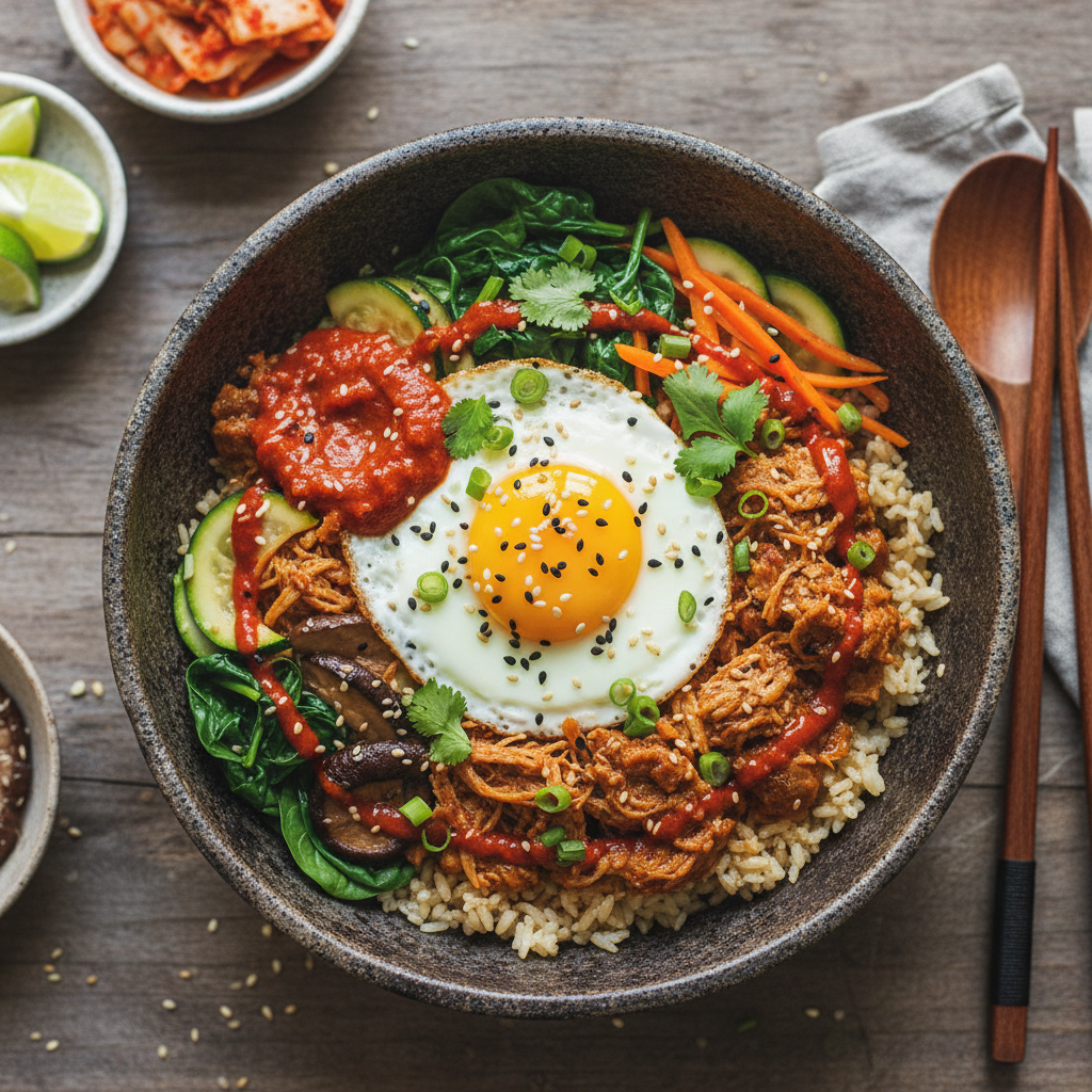Smoky Chipotle Pork Rice Bowl — Smoky Pork Korean Rice Bowl - Bibimbap Tinga