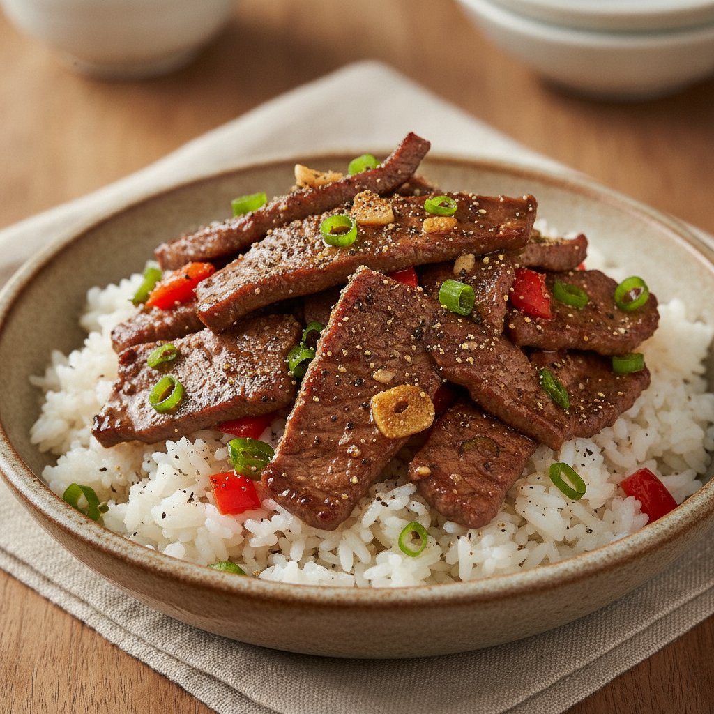 Black Pepper Beef Rice Bowl (Low-Calorie)