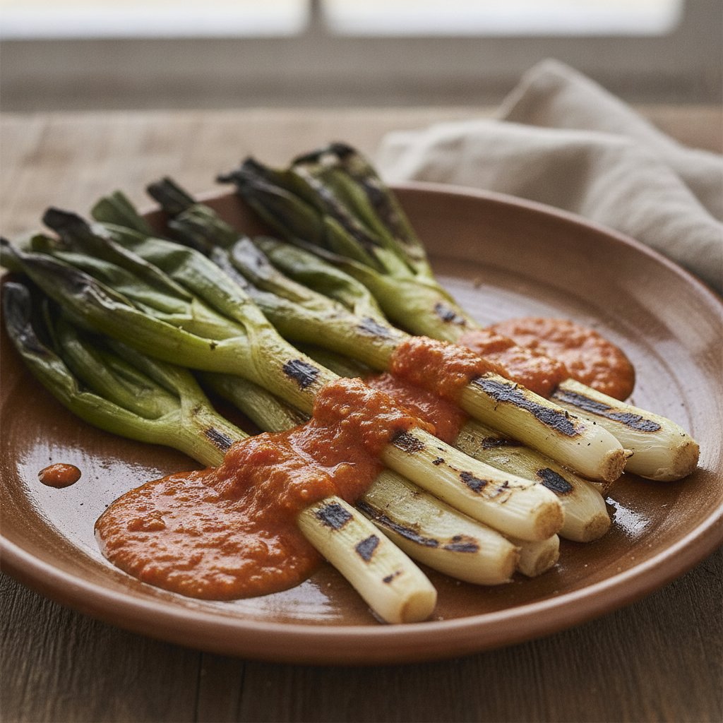 Grilled Spring Onions with Sauce (Low-Calorie)