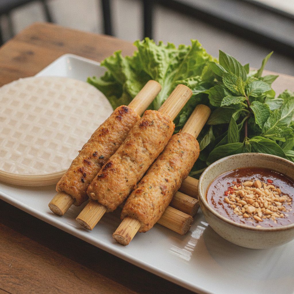 Grilled Shrimp Paste on Sugarcane