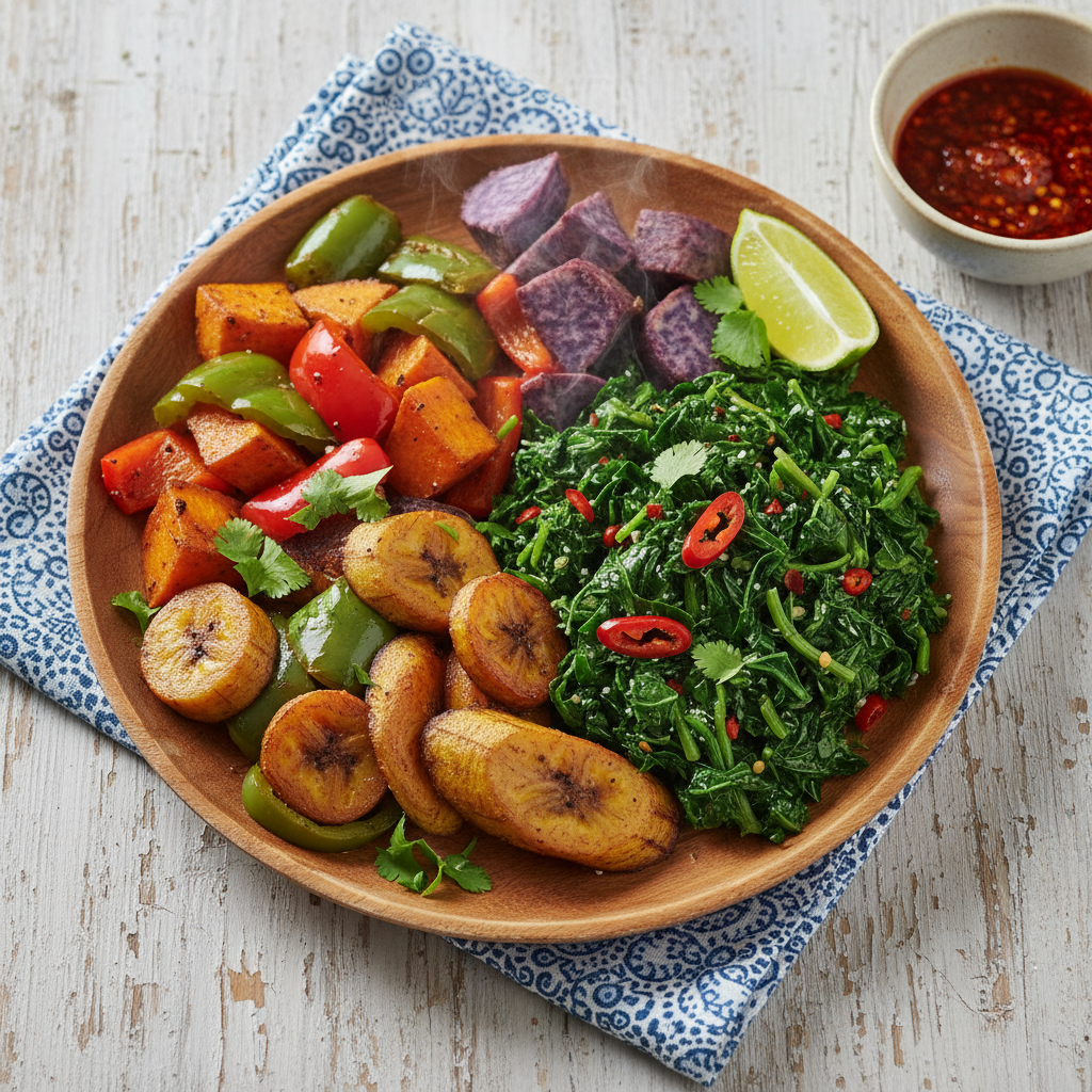 Sautéed Leafy Greens with Vegetables — Jamaican Callaloo and Veg Plate 