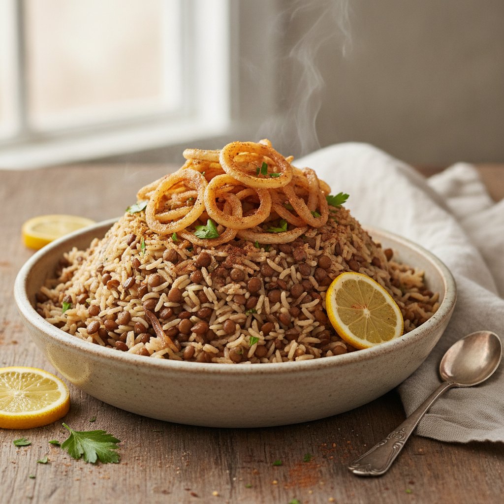 Lentil and Rice with Crispy Onions (Low-Calorie)