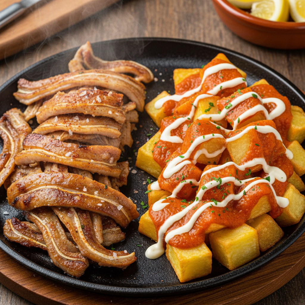 Plancha Pig Ear with Patatas Bravas