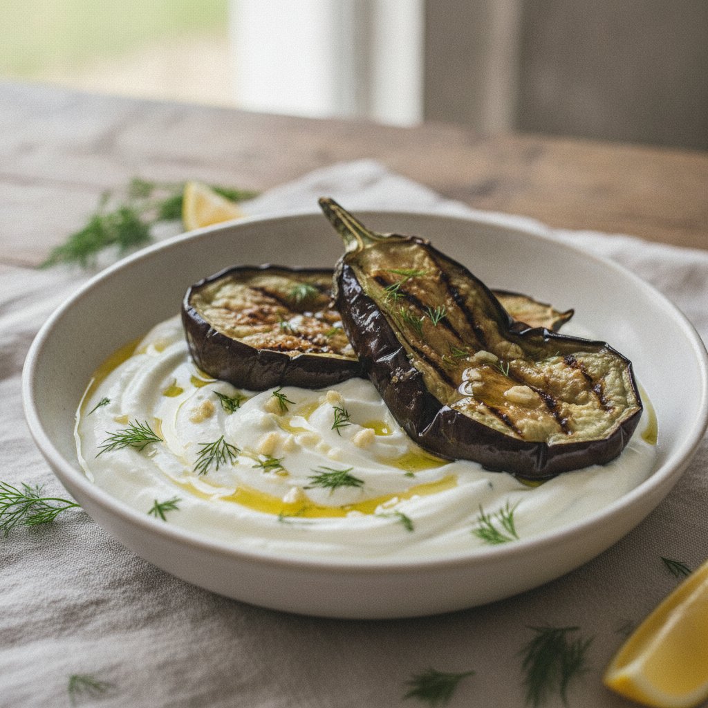 Grilled Eggplant with Yogurt Sauce (Low-Calorie)