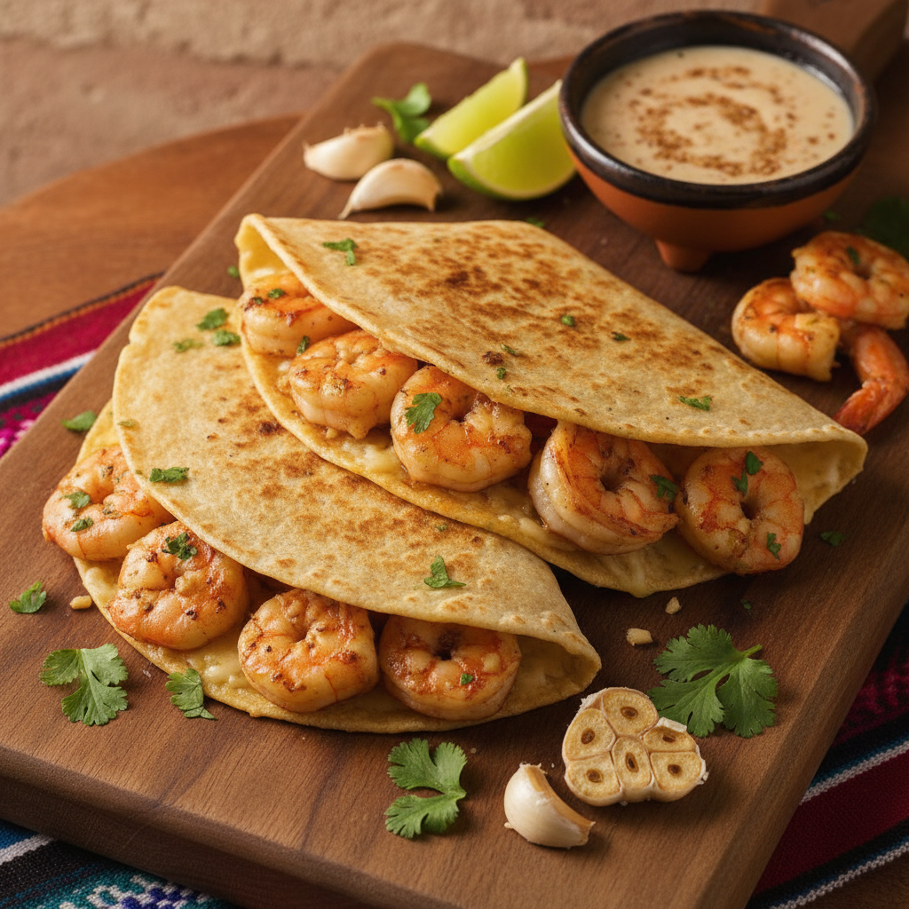 Garlic Butter Shrimp Quesadillas — Quesadillas de Camaron al Mojo de Ajo