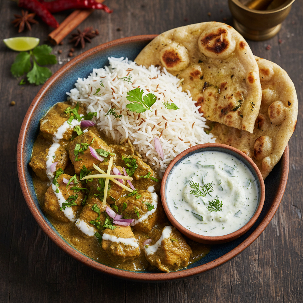 Spiced Chicken with Fenugreek Greens — Methi Chicken Bowl