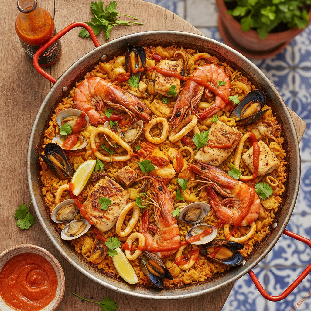 Spanish Seafood Paella with Portuguese Piri-Piri — Piri-Piri Seafood Paella