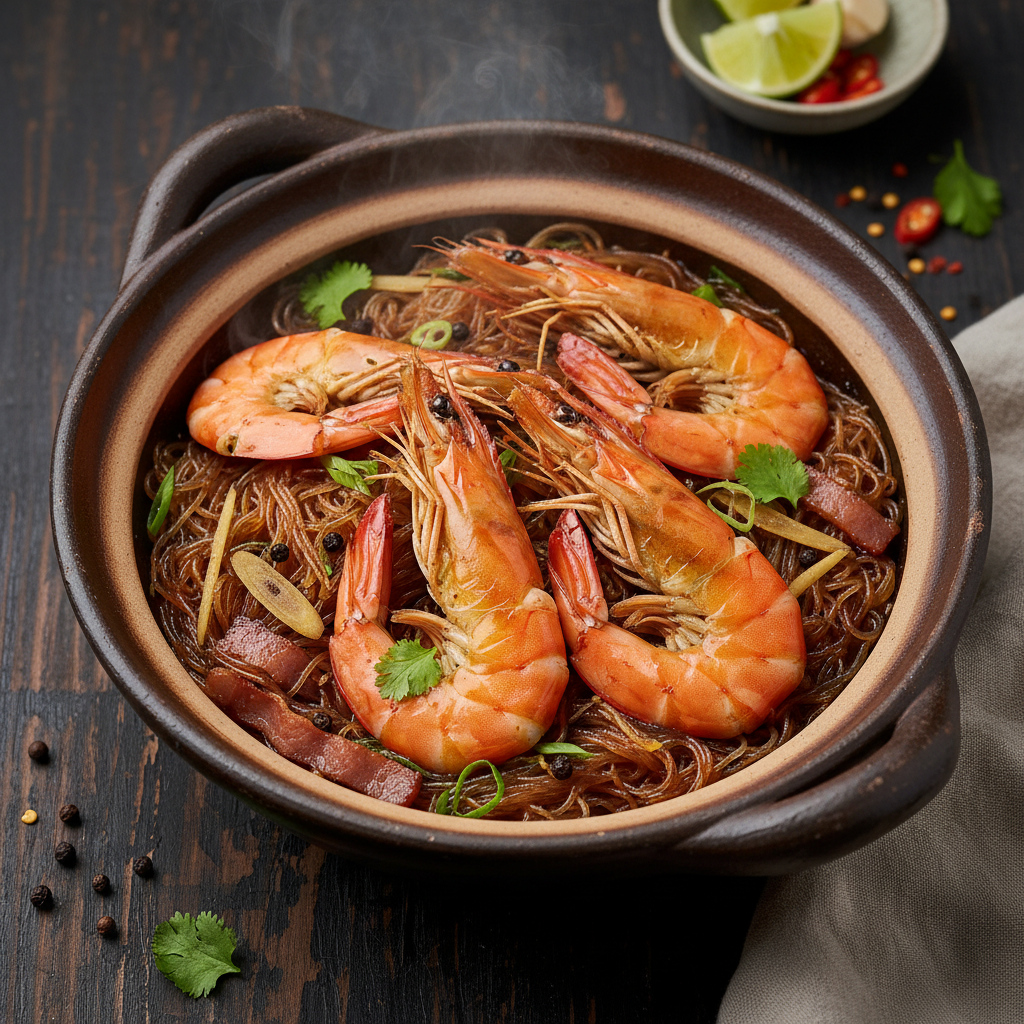 Bangkok Clay Pot Shrimp Noodles — Goong Ob Woon Sen